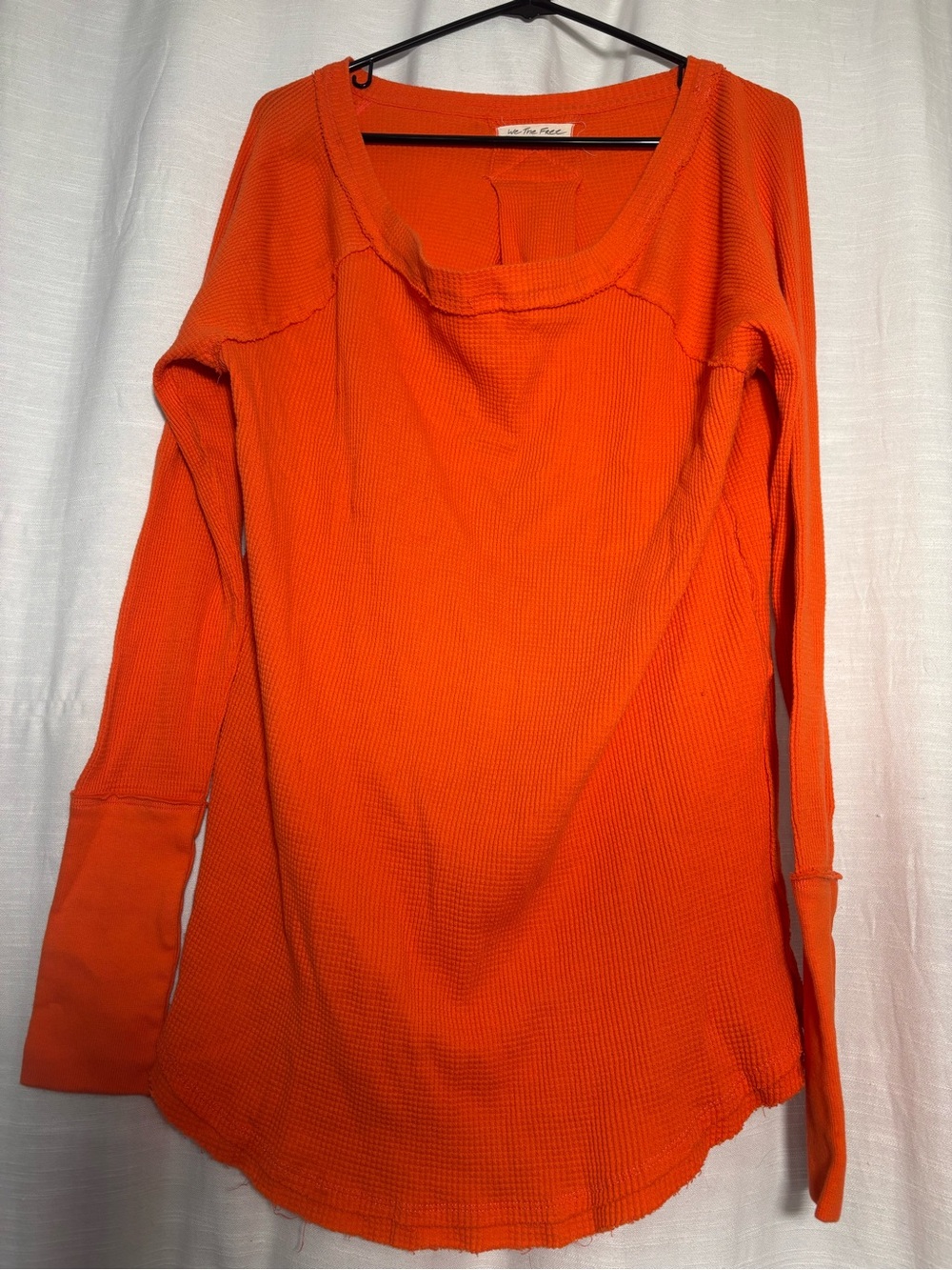 We The Free Orange Waffle-Knit Long Sleeve Scoop Neck Top